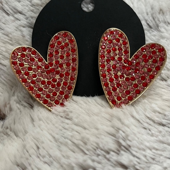 Beautiful Large Pink & Red Crystal Heart 💕 ❤️ Earrings - Picture 2 of 7